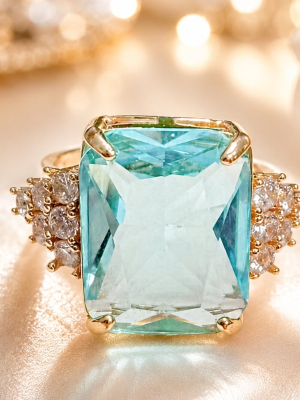 Stunning Large Lab Created Aquamarine accented with White CZ's. 7